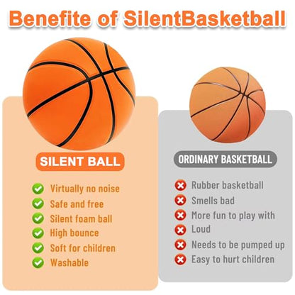 Indoor Silent Basketball Size 7 (29.5") Weight 600g, Grooved Airless Basketballs for Apartments Quiet Dribbling Training, Soundless PU Foam Basket Ball for All Ages, Non-Deforming Packaging