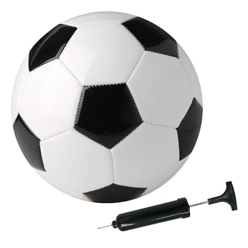 Soccer Ball Size 3 4 5 Kid Youth Adult for Fun Wear Resistant Leather Come with Inflator Training Practice Child Toy Balls Gift School Football Competition - color: White Black, style: Size 5