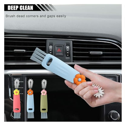 3 in 1 Cup Lid Cleaning Brush Set for Bottle Gap Tight Spaces Cup - Multifunctional Cleaning Brush Portable Crevice Cleaning Tools - Cup Mouth Scrubber Cup Lid Cleaner with Flower Design (3PCS)