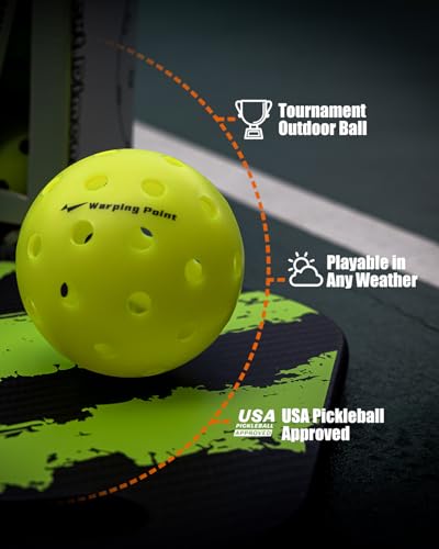 Warping Point Outdoor Pickleball Balls USAPA Approved | 4 Pack, 12 Pack | 40 Holes Competition Pickle Balls for Tournament Play | Crack Resistant Pickleball for Beginner Intermediate Pro Player - style: Outdoor - Single