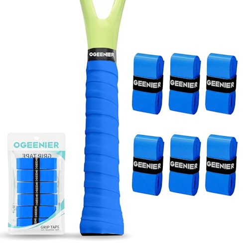 Tennis Racket Grip Tape, 3, 6, 12 Pack Tennis Overgrip Tape, Absorbent and Anti-Slip, Precut Soft Racquet Wrap Grips Tape for Pickleball Paddle/Badminton - color: Blue, size: 6 Pack