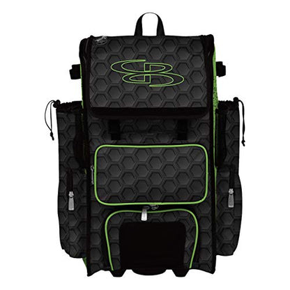 Boombah Rolling Superpack 2.0 3DHC Baseball/Softball Gear Bag - 23-1/2" x 13-1/2" x 9-1/2" - Multiple Colors - Telescopic Handle and Holds 4 Bats - Wheeled Version - color: Black/Lime Green