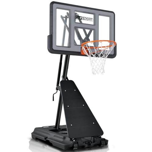 AWII SPORT Basketball Hoop Outdoor 40&44&48 Inch Impact Backboard, 5.3-10FT Height Adjustable Basketball Hoop Goal System with Portable Wheels for Adults - color: Black, size: 48inch Backboard