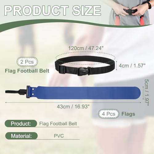 Flag Football, Adjustable Flag Football Belts with Belt and Flags Easy Tear Away - color: Navy Blue