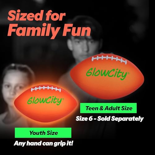 GlowCity Glow in The Dark Football - Size 3/6 Light Up Ball Gifts for Kids, Junior & Teens - Bright Football for Night Outdoor Games - Sports Birthday Gift Ideas for Boys Ages 6 7 8 9 10 11 12 13 14 - size: Size 3 (Kids/Pee Wee), style: Rubber (Pump + Box