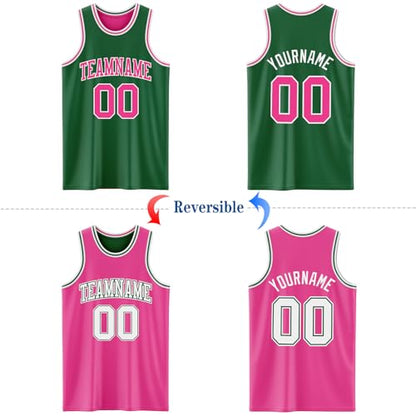 Custom Reversible Basketball Jerseys Men Youth, Personalized Sports Shirts Team Uniforms Printed Name Logo Number - color: Green and Pink