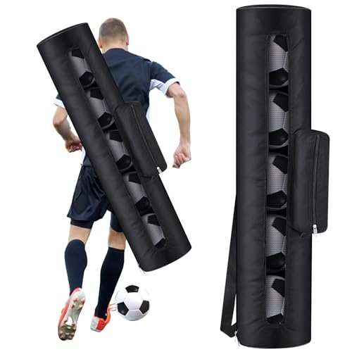 Mesh Soccer Ball Bag Holds up to 5 Balls Football Bag for Coaches 40 x 9 Inches Equipment Bags with 1 Front Pockets and Adjustable Shoulder Strap for Coach Sport Accessories Gym Volleyball
