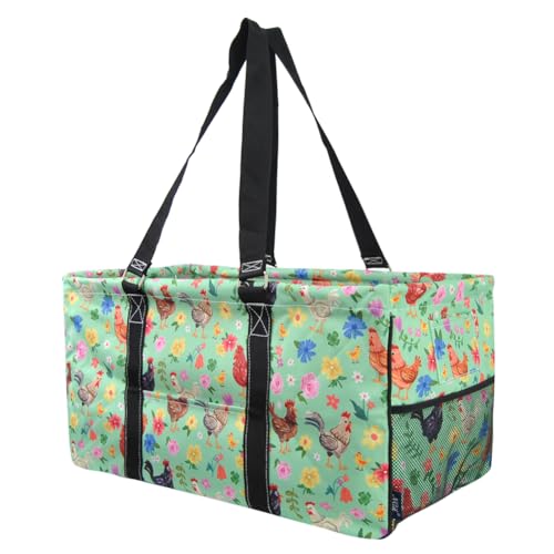Extra Large Utility Tote Reusable Grocery Bag Oversized Collapsible for Groceries, Storage, Picnic, Beach (Barnyard Blossom-Black) - color: Barnyard Blossom-black