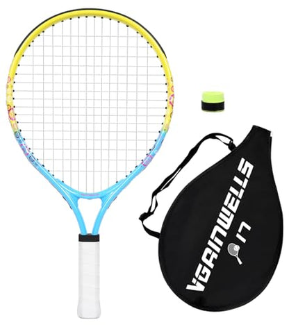 17"-23" Kids Tennis Racket for Aged 2-9, Lightweight and Durable, Including 1 Toddler Tennis Racket and 1 Replacement Grip Tapes - color: 1-Yellow Blue, size: 17"