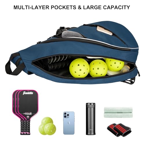 Goloni Pickleball Bag for Women Men, Convertible Pickleball Backpack Sling Bag with Fence Hook, Waterproof Polyester Paddle Bag with Multiple Compartments - color: Blue