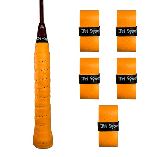 Racket Overgrip - Absorbent Grip Tape for Badminton, Pickleball & Tennis | Sweat-Wicking and Perforated - 5 Pack - color: Orange