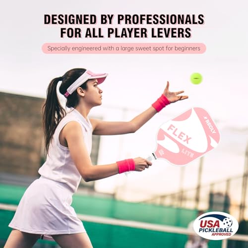 Recly Pickleball Paddles, Carbon Fiber Pickleball Paddle with UV Printed Finish & Sure-Grip Elongated Handle 14MM,USAPA Approved for Beginner and Professional Players - color: pink