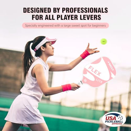 Recly Pickleball Paddles, Carbon Fiber Pickleball Paddle with UV Printed Finish & Sure-Grip Elongated Handle 14MM,USAPA Approved for Beginner and Professional Players - color: pink