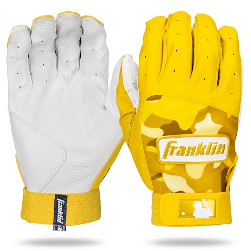 Franklin Sports MLB Youth Batting Gloves - Digitek Camo Baseball + Softball - Premium Leather - Many Sizes + Colors - Youth - color: White/Yellow, size: Large