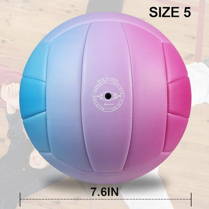 Size 5 Volleyball - Durable PU Leather, Indoor/Outdoor. Soft Control, Great Airtightness for Training/Games. Ideal for All Ages