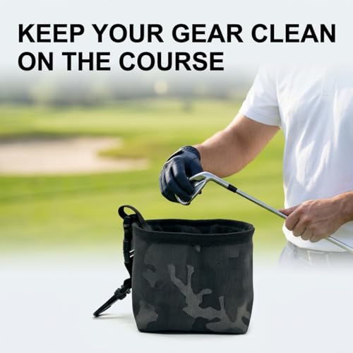 Golf Club & Ball Cleaner Bag, Portable Golf Club Cleaning Pouch with Waterproof Liner & Clip, Reusable Golf Cleaning Accessory for Golf Bags