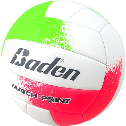 Baden | Match Point | Cushioned Synthetic Leather | Outdoor Recreation Backyard Volleyball + College Camp Ball | Official Size 5 - color: Neon Pink/Green