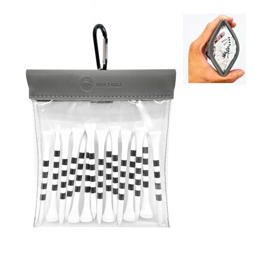 Golf Tee Pouch Bag Organizer with Clip, Transparent Squeeze Top Pocket for Golf Accessory and Valuable | 15 Bamboo Tees Included - color: Grey