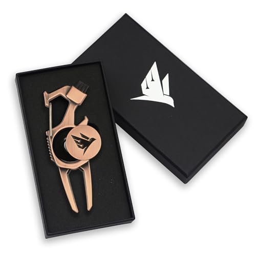 SWIFTEE Golf Divot Pitch Mark Repair Tool 7-in-1 - Club Holder, Brush, Clip Buckle, Groove Cleaner, Bottle Opener, Ball Marker, Divot Tool - Gift Box Included - color: Antique Copper