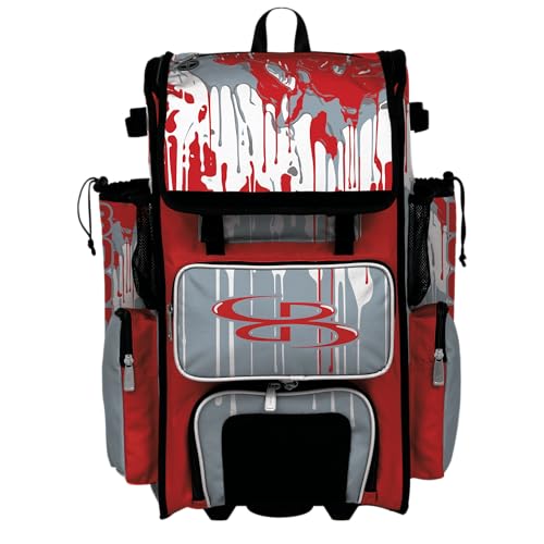 Boombah Superpack Hybrid Rolling Bat Bag - Wheeled & Backpack Version - Graffiti Drip - Multiple Color Options - color: Red/Gray/White