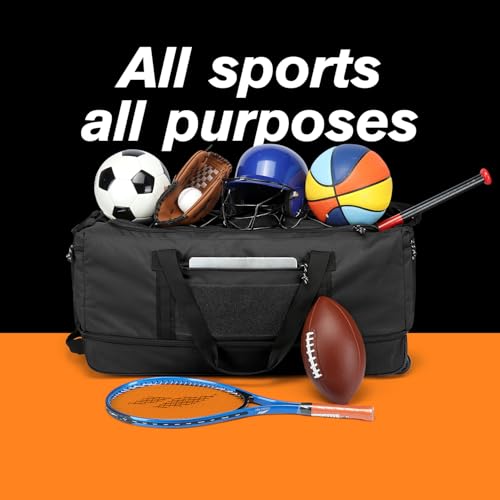 170L Extra Large Baseball Bag with Wheels Gym Duffle Softball Catchers Coach Team Equipment Bags Collapsible Rolling Travel Duffel Bat Gear Bag for Hockey Basketball Football Volleyball Soccer - color: Black