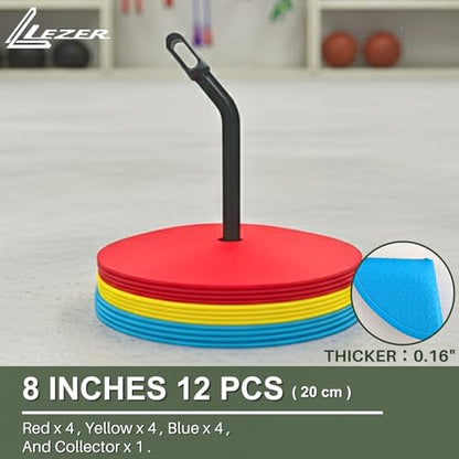 LEZER 6 Inch 8 Inch Flat Cones, Spot Markers, Soccer Cones, Field Court Markers, Sit Spots, Flat Discs, Soccer Training Equipment, Agility Practice, Football, Made in Taiwan
