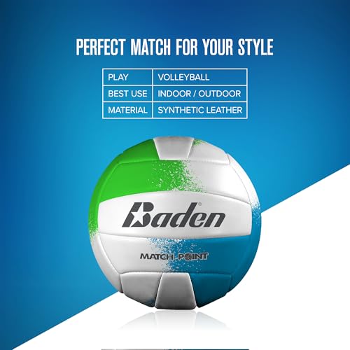 Baden | Match Point | Cushioned Synthetic Leather | Outdoor Recreation Backyard Volleyball + College Camp Ball | Official Size 5 - color: Neon