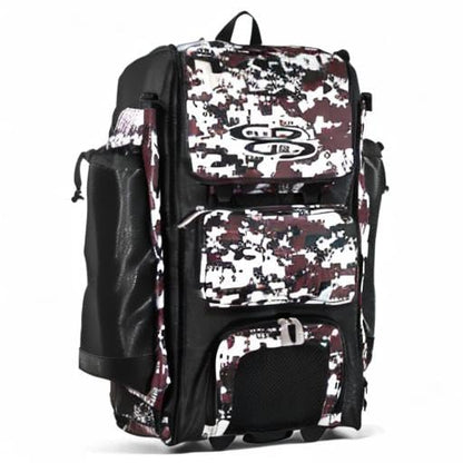 Boombah Rolling Catchers Superpack Baseball/Softball Gear Bag Digital Camo - 23-1/2" x 13-1/2" x 9-1/2" - Multiple Colors - Telescopic Handle and Holds 4 Bats - Wheeled Version - color: Black/Maroon