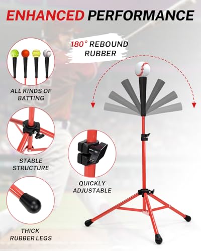 Gonex Baseball Tee Softball Tee Practice Hitting Batting Tripod Stand Rubber Tee Collapsible Portable with Carrying Bag - color: Red