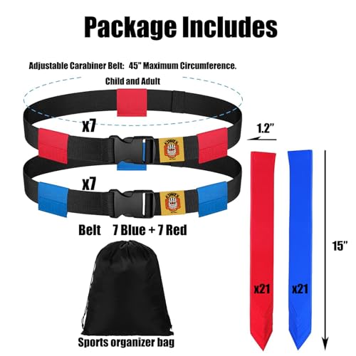 Flag Football Belts for Kids&Adult 6/10/14 Adjustable Flag Football Set 14 Player With 42 Flags For Flag Football Flags Belts