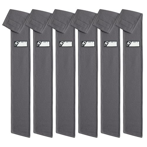 6 Pcs Grey Thin Football Towels with Hook & Loop,Microfiber Football Twels Bulk,Clean Hands Sports Towel,Football Equipment Accessory - color: Grey