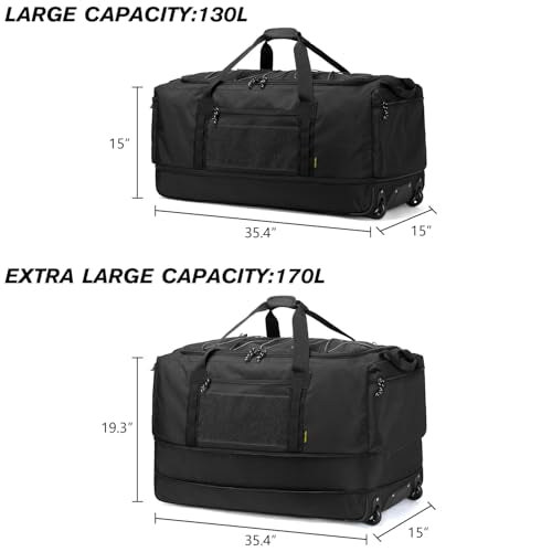 170L Extra Large Baseball Bag with Wheels Gym Duffle Softball Catchers Coach Team Equipment Bags Collapsible Rolling Travel Duffel Bat Gear Bag for Hockey Basketball Football Volleyball Soccer - color: Black