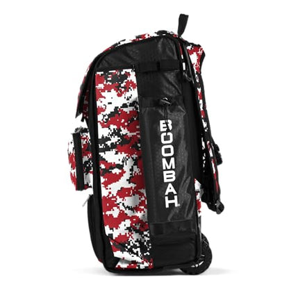 Boombah Catchers Superpack Hybrid Rolling Digital Camo Bat Bag - Multiple Colors - Wheeled & Backpack Version - color: Black/Red