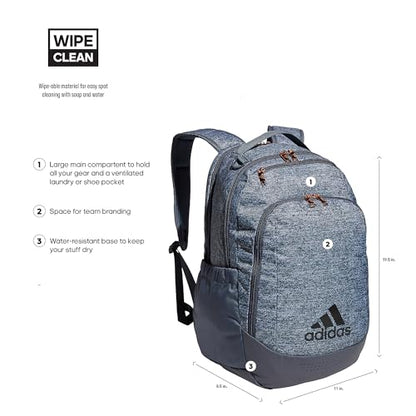 adidas Defender Sports Backpack with Shoe Compartment, Soccer Bag - color: Jersey Onix Grey/Onix Grey/Rose Gold