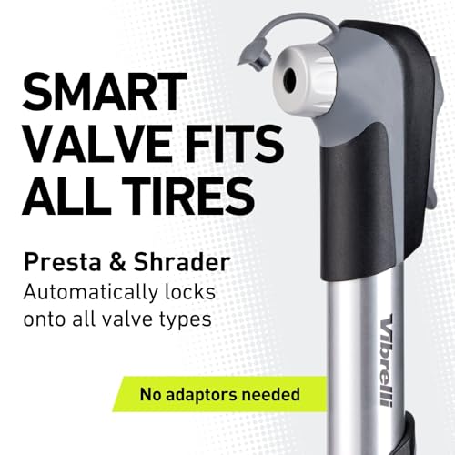 Vibrelli Mini Bike Pump - Presta & Schrader Bicycle Pump - 120 PSI Tire Pump for Road & MTB - No Valve Changing Needed - size: Mini Pump