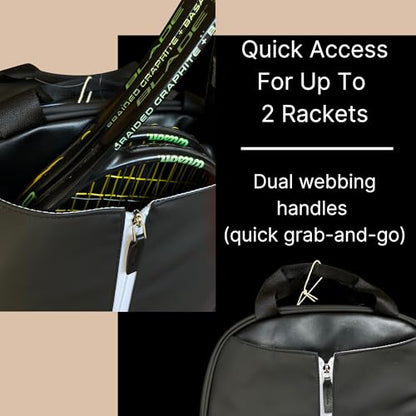 AYRES Tennis Backpack - Spacious Womens Tennis, Padel & Pickleball Bag | Quick-Access Racket Compartment (Fits 2) | Designer Tennis Bag, Water-Resistant & Easy To Clean, Makeup Pouch Included - color: Black