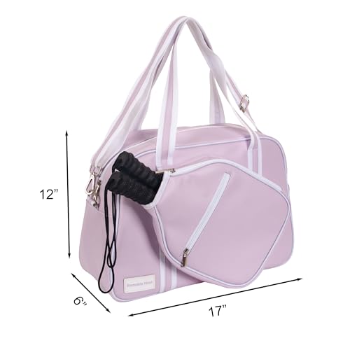 PU Leather Women Sports Shoulder Gym Bag Pickleball Duffle Bag Pickleball Tote Bag with Front Pocket for 2 Paddles, Inner Storage Pockets, Mesh Water Bottle Holder and Adjustable Shoulder Strap
