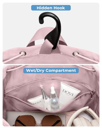 Drawstring Tennis Backpack, Puffer Tennis Racket Bag with Shoe Compartment & Wet Pocket Gym Bag for Women, Suitable for Pickleball Tennis Badminton - color: Pink