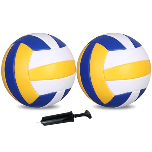 ABAJI Volleyball Official Size Soft Surface Training Practice Indoor Outdoor Gift for Kids Come with Pump Needle - color: 2 PCS Yellow Blue White