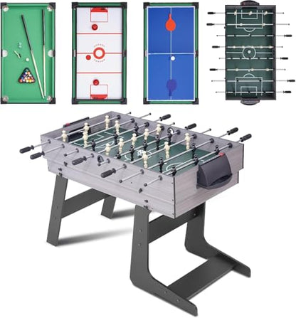 RAYKEEP Foldable Multi Game Table, 4-in-1 Combo Game Table Set with Ping Pong, Hockey, Pool Billiards and Foosball for Adults, Home, Game Room, Friends & Family - color: Light wood grain