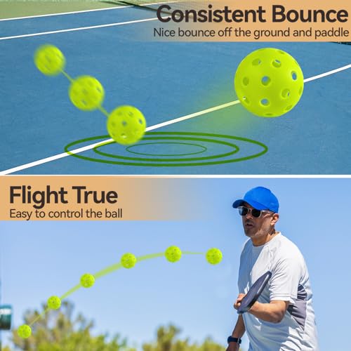 Pickleball Balls Outdoor 40 Holes - Durable High Bounce USAPA Approved - True Flight Tournament Pickleballs - 4/6/12 Pack - Accessories for Training & Competitive Play - color: Neon Green, style: 6-Pack