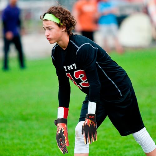 Youth Football Gloves Kids with Ultra Sticky Palm Flag Receiver Gloves - color: Fire Red, size: Youth XS-S