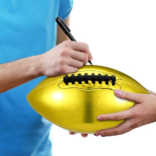 Liliful 2 Pcs Autograph Football Basketball Blank Official Size with 2 Stand 2 Signature Pen 1 Pump for Fantasy Trophy Anniversary Birthday Graduation - size: Size 9, style: Gold Football