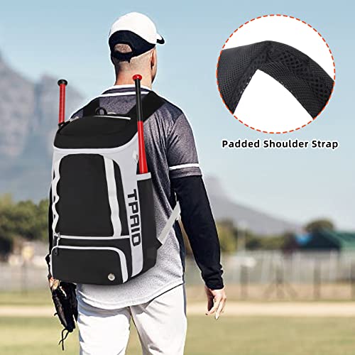 TPAID Baseball Backpack Large Capacity Softball Bag with Shoes Compartment and Fence Hook, Lightweight Baseball Equipment Bag Holds Bats, Helmets, Gloves, Hats, Clothes, Shoes - color: Black-A, size: 2 Bat Baseball