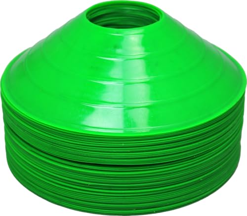 BlueDot Trading Sport Disc Cones in High Visibility Colors for Agility Training, Soccer, Football, Field Cone Markers for Adults or Kids, (50-Pack), Green