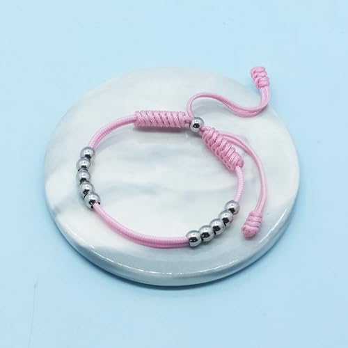 Golf Score Counter Bracelet, 10 Stainless Steel Beads, 2mm Cord Adjustable Golf Stroke Tracking Baseball Swimming Sport Golf Gift for Men and Women - style: Pink