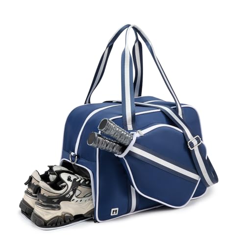 ROYALFAIR Pickleball Tote Bag for Women Men Large Capacity with Paddle Cover Pocket Internal Shoe Pocket and Adjustable Shoulder strap - color: navy blue