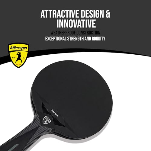 Killerspin Impact Series Table Tennis Paddles - Black/Black Ping Pong Racket, Table Tennis Equipment for Beginners/Intermediates - Ensures Solid Control and Spin - style: Impact Raptor Outdoor