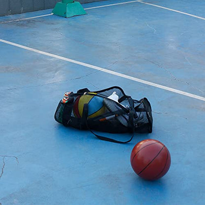 Large Basket Ball Duffel Bag,Mesh Basketball Bag,Mesh Sports Equipment Bag with Shoulder Strap for Holding Basketball,Volleyball,Soccer,Swimming Gear