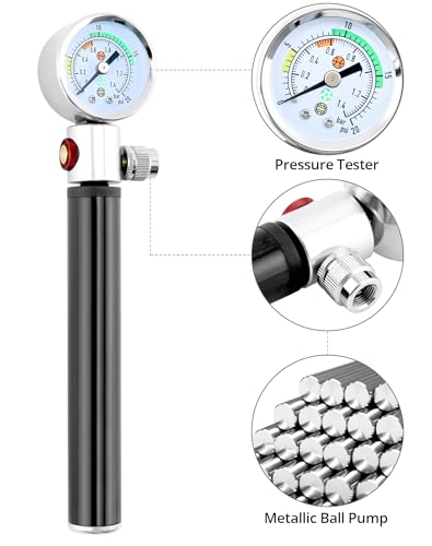 QWORK Sports Ball Air Pump with Pressure Gauge, Basketball Pump Volleyball Pump Soccer Ball Powerful Air Pump, Bicycle Tire Pump, Sports Hand Pump, Balloon Pump,Flexible Hose (Black)